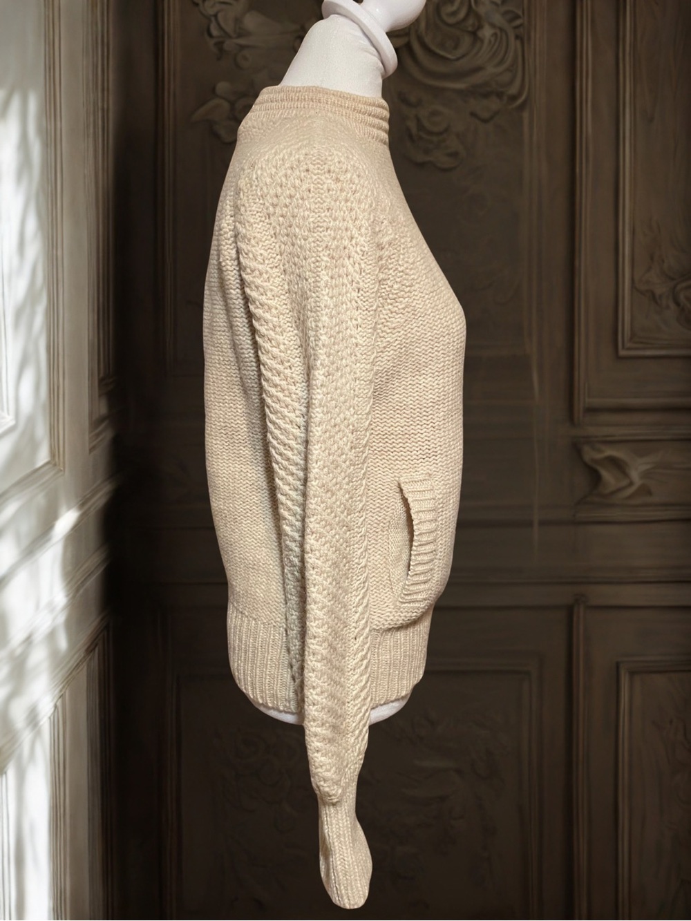 Vintage 1980s EDDIE BAUER Womens Sweater S/P Cream 100% Pure Wool Button Neck - Picture 6 of 12